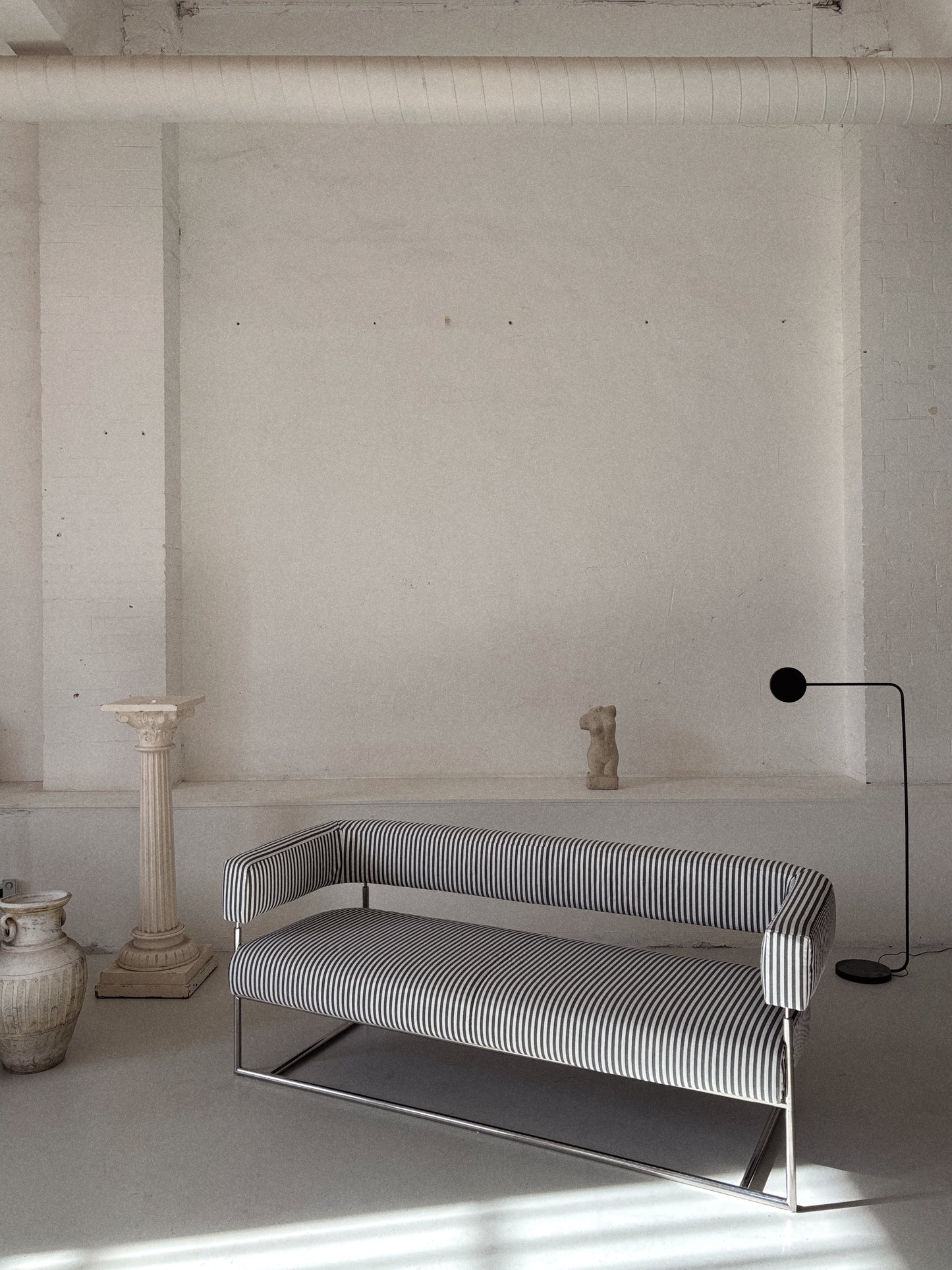 Vintage Chrome + Stripe Sofa