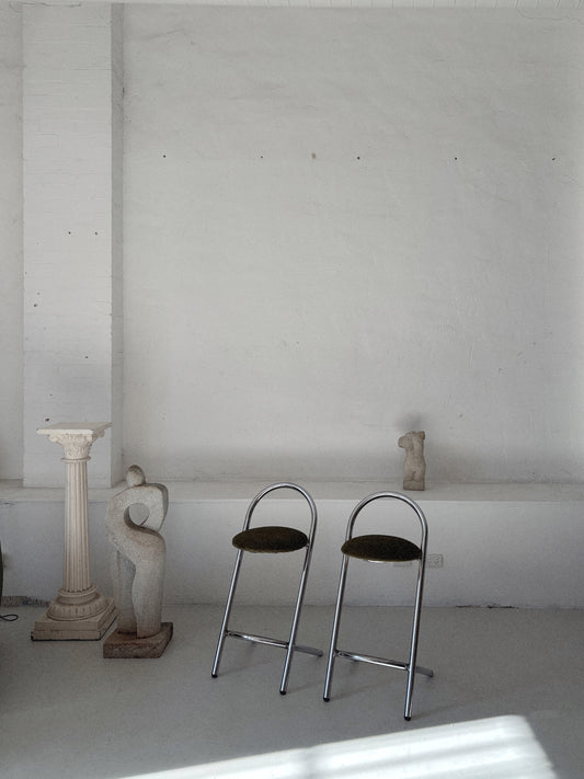 Set 4 Chrome + Velvet Stools