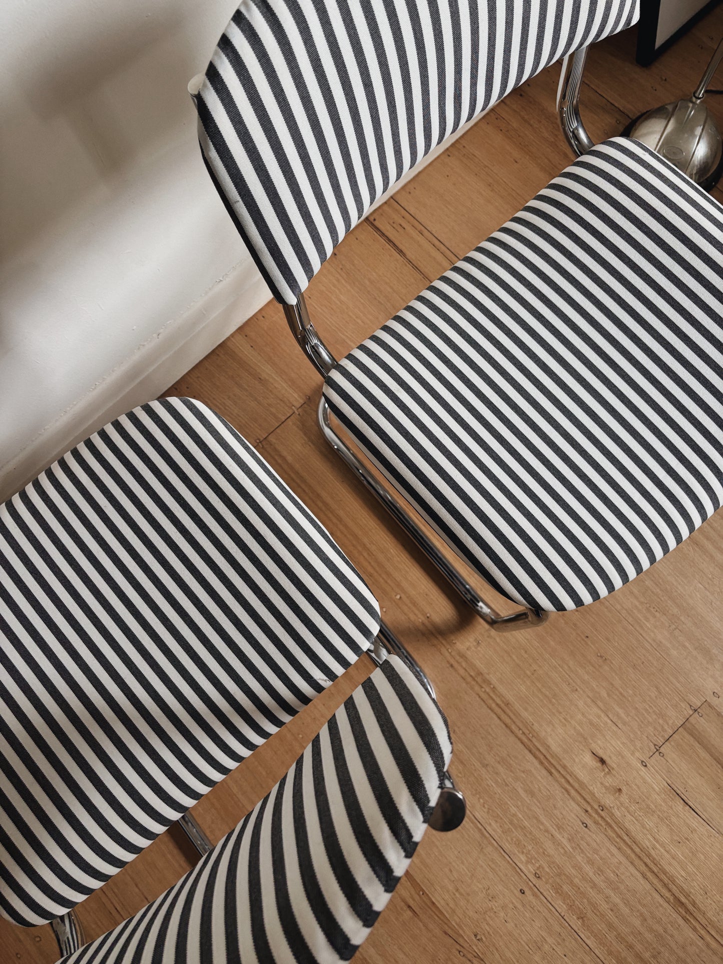 Set 4 Chrome + Stripe Cantilever Chairs