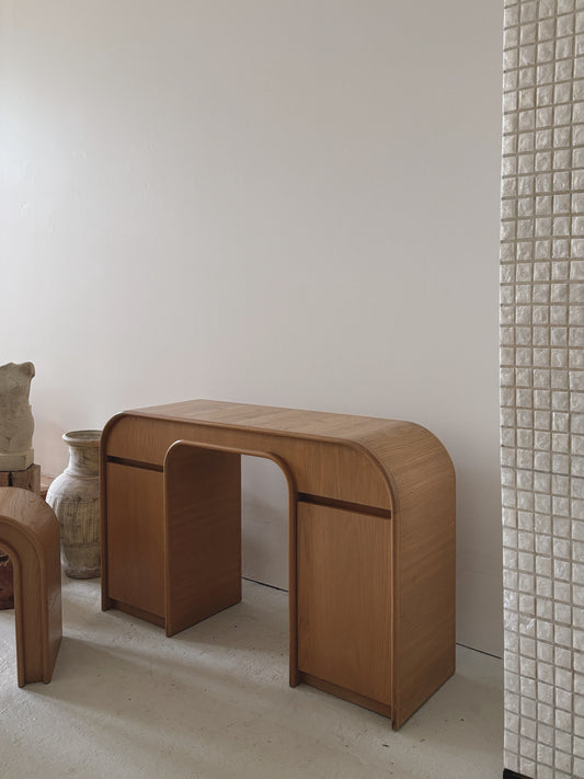 Custom 1980s Curved Oak Desk/Console