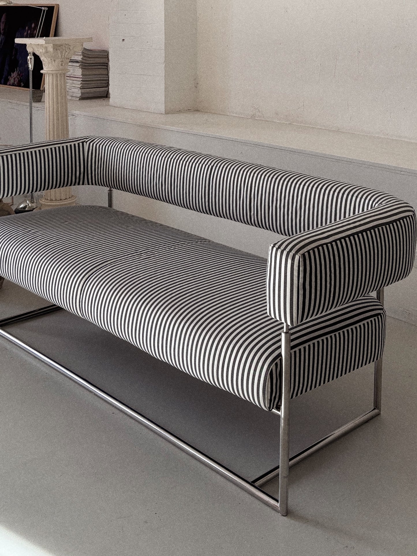 Vintage Chrome + Stripe Sofa