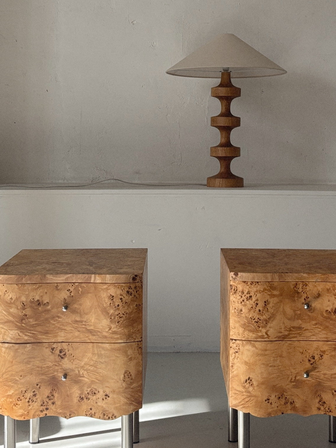 Curvy Burl Bedside Tables
