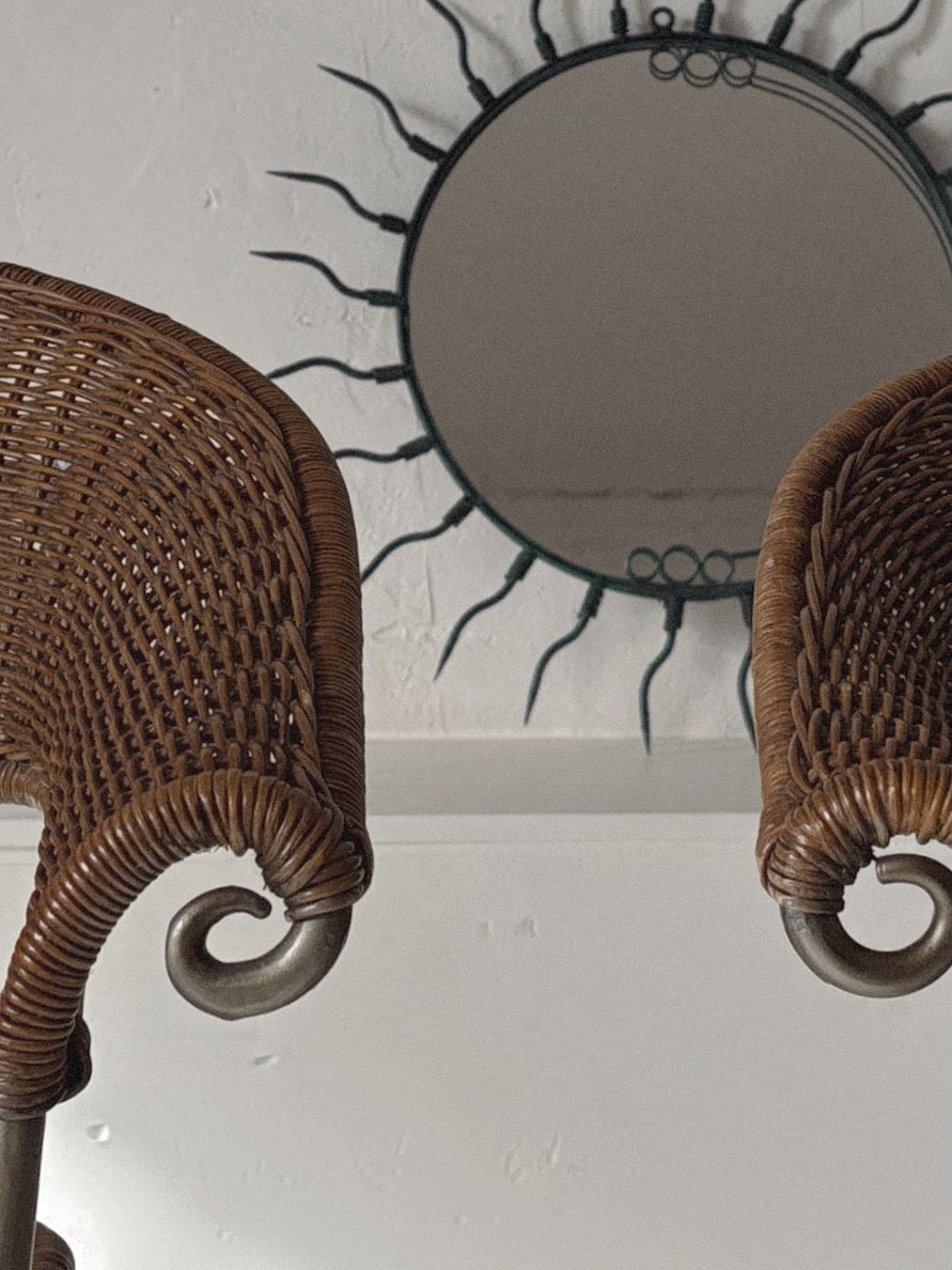 Set of 2 Rattan + Iron Stools