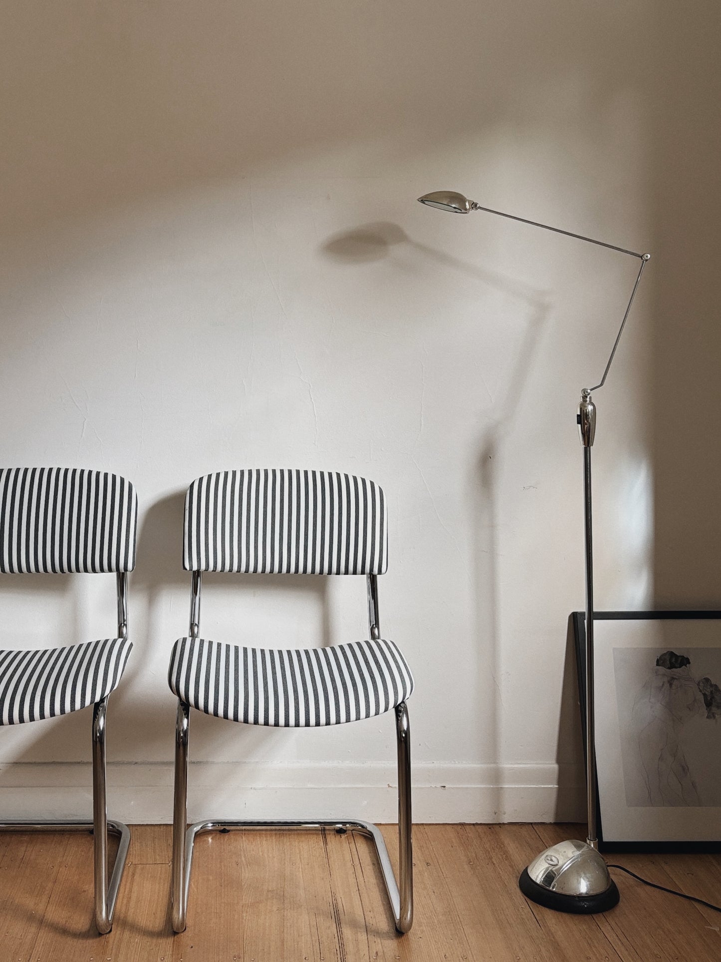 Set 4 Chrome + Stripe Cantilever Chairs