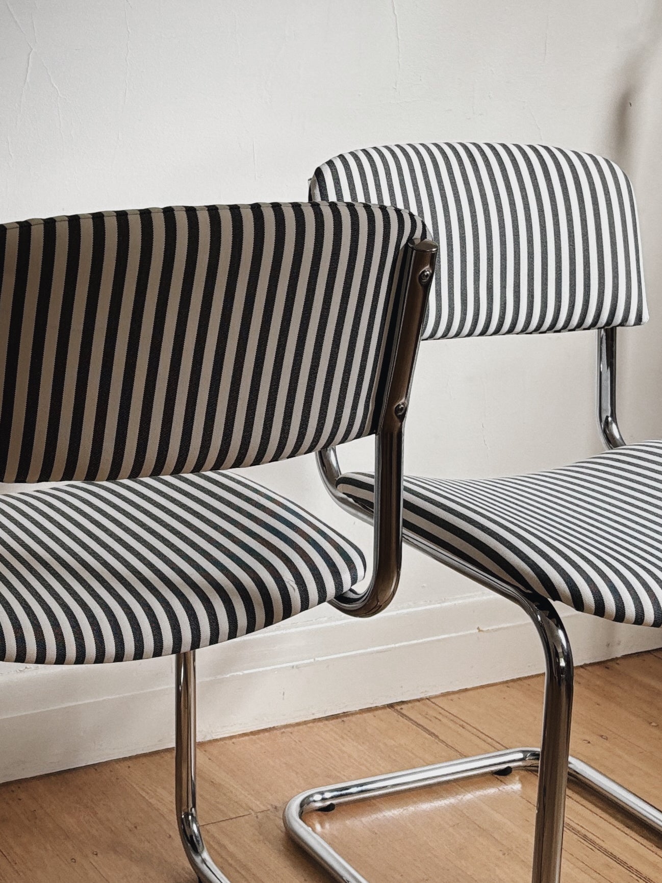 Set 4 Chrome + Stripe Cantilever Chairs