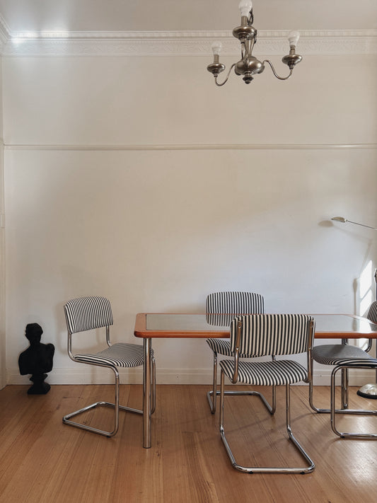 Set 4 Chrome + Stripe Cantilever Chairs
