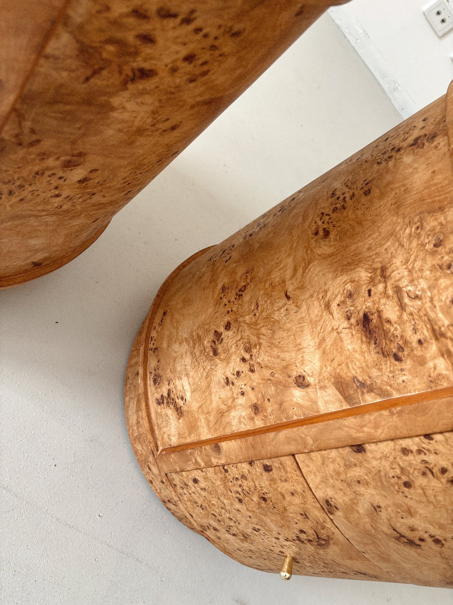 Round Vintage Burl Bedside Tables