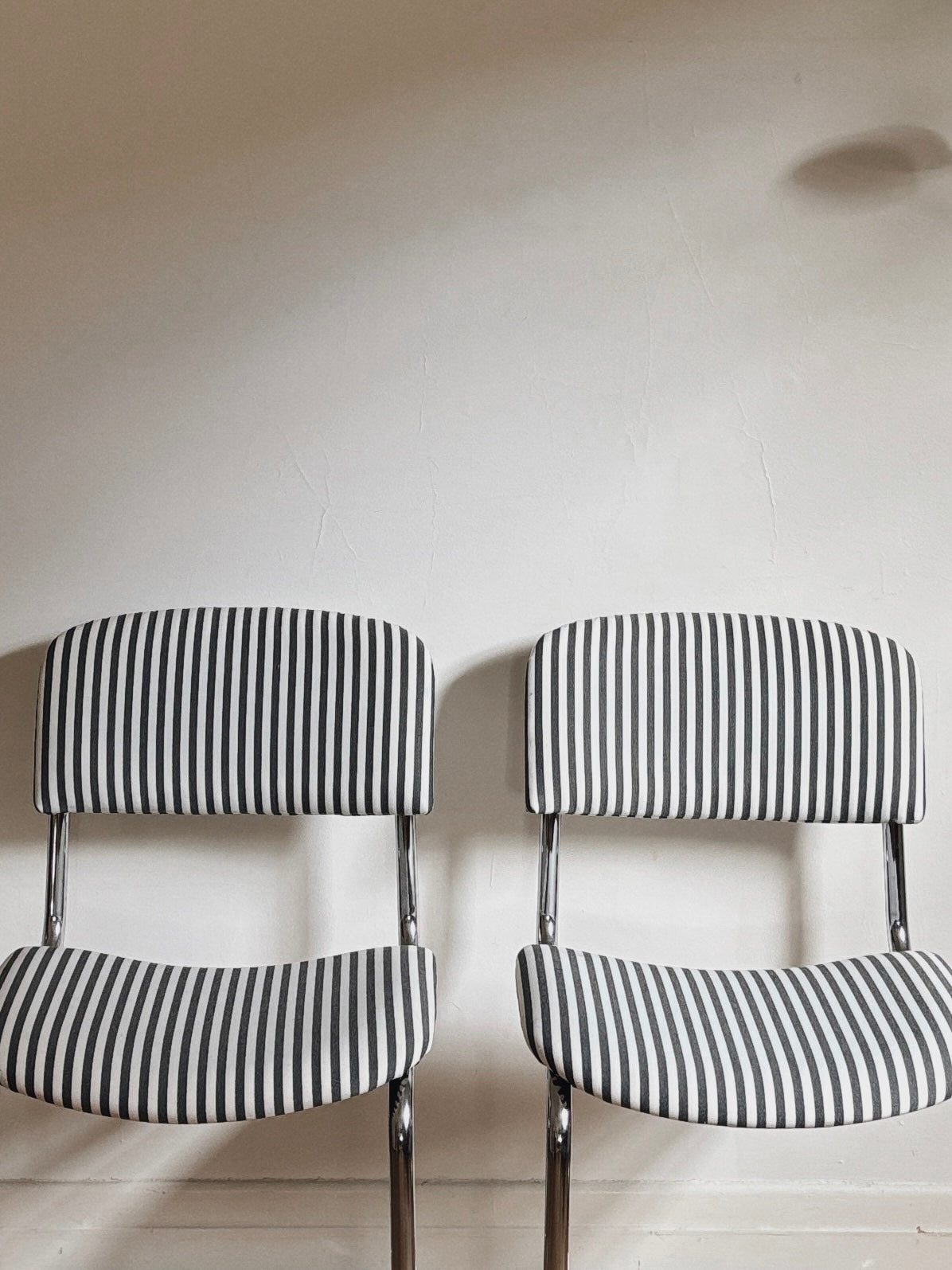 Set 4 Chrome + Stripe Cantilever Chairs