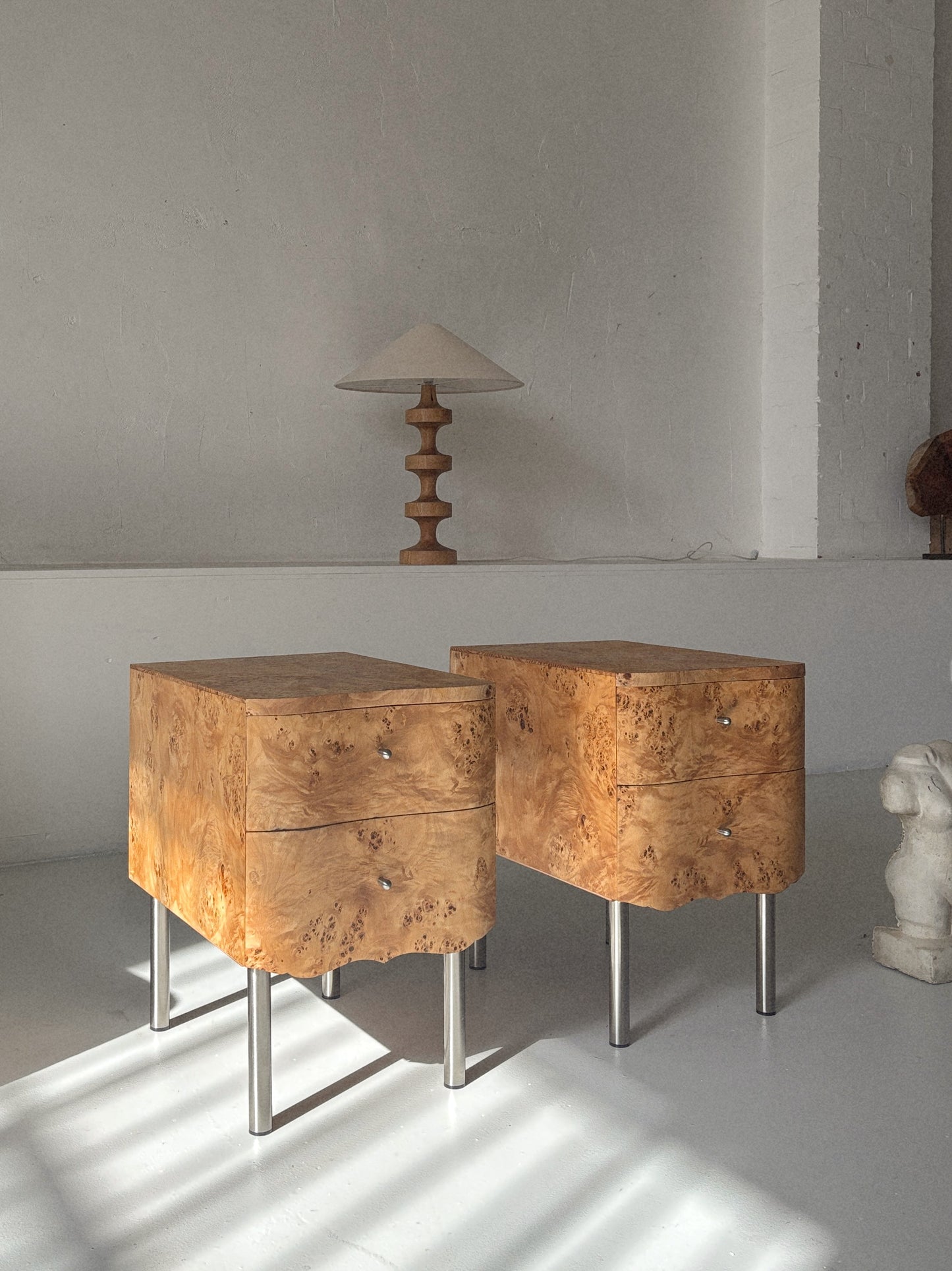 Curvy Burl Bedside Tables