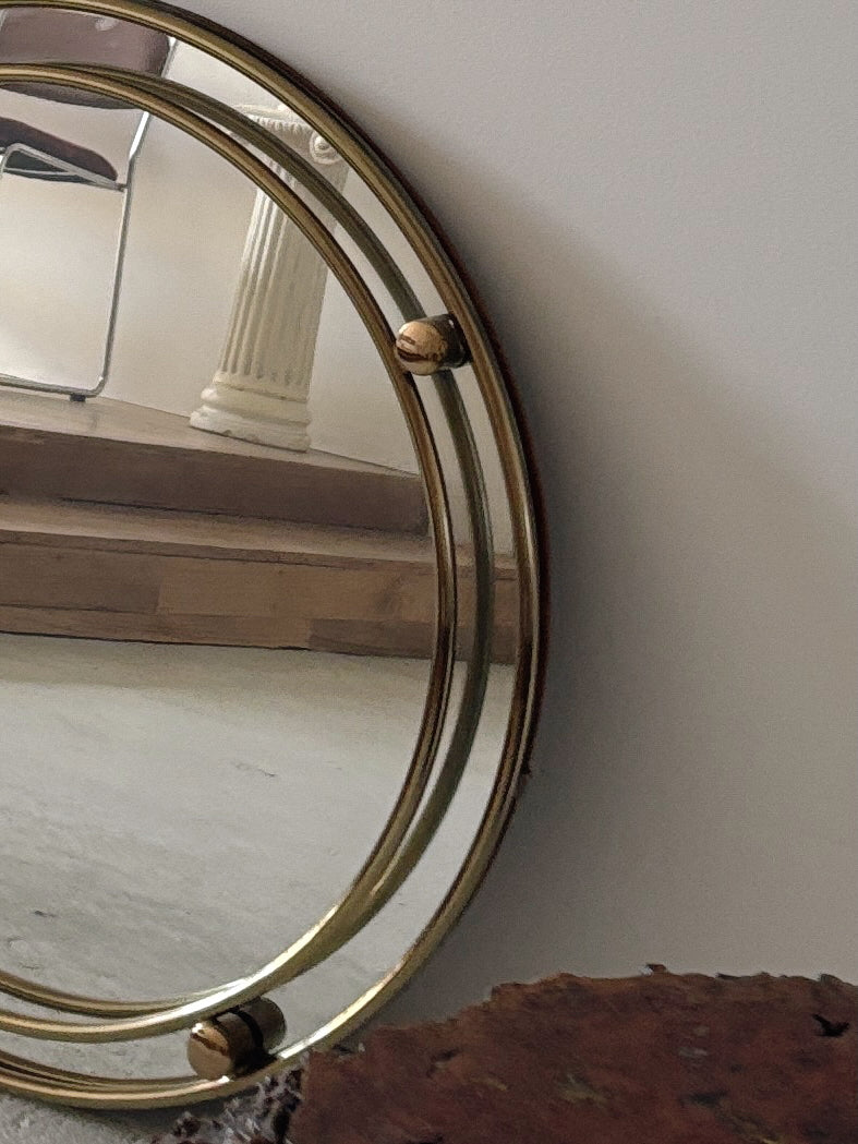 1970s Round Brass Mirror