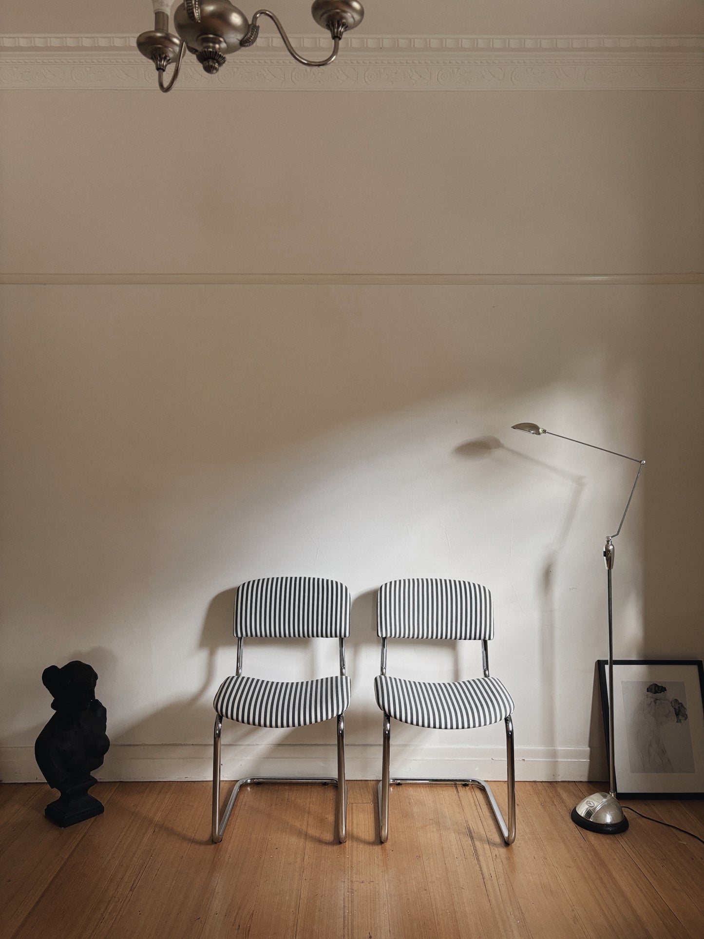 Set 4 Chrome + Stripe Cantilever Chairs