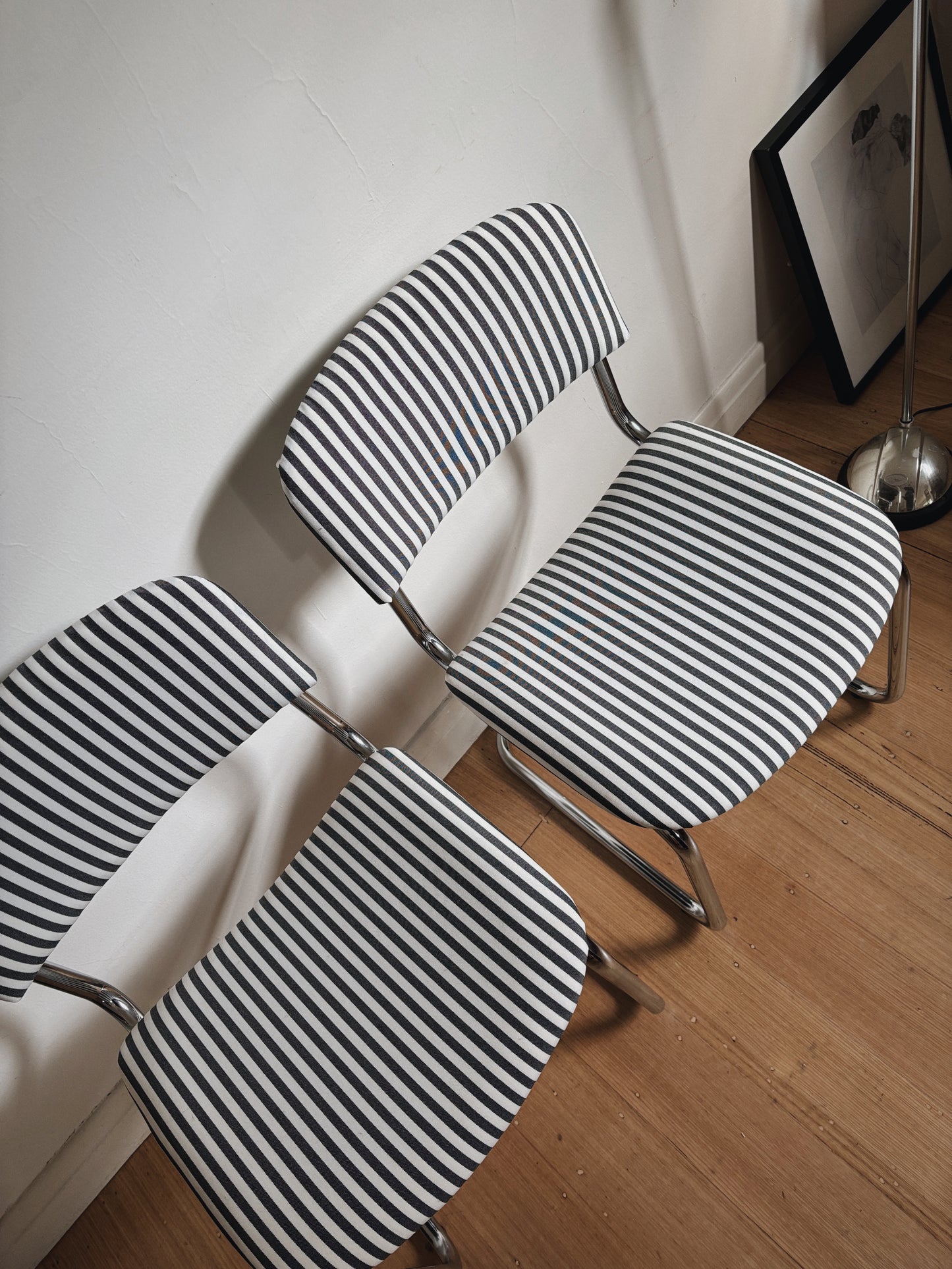 Set 4 Chrome + Stripe Cantilever Chairs