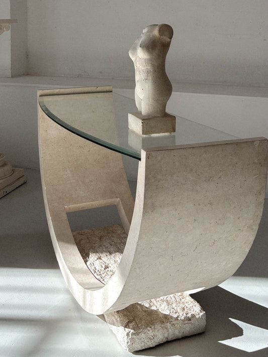 Fossil Stone + Glass Console Table