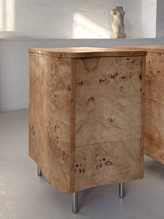 Asymmetric Burl Bedside Tables