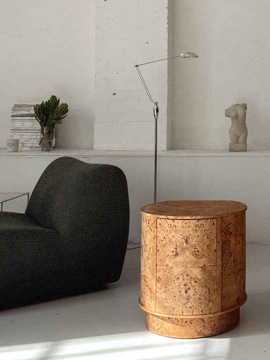 Round Vintage Burl Bedside Tables