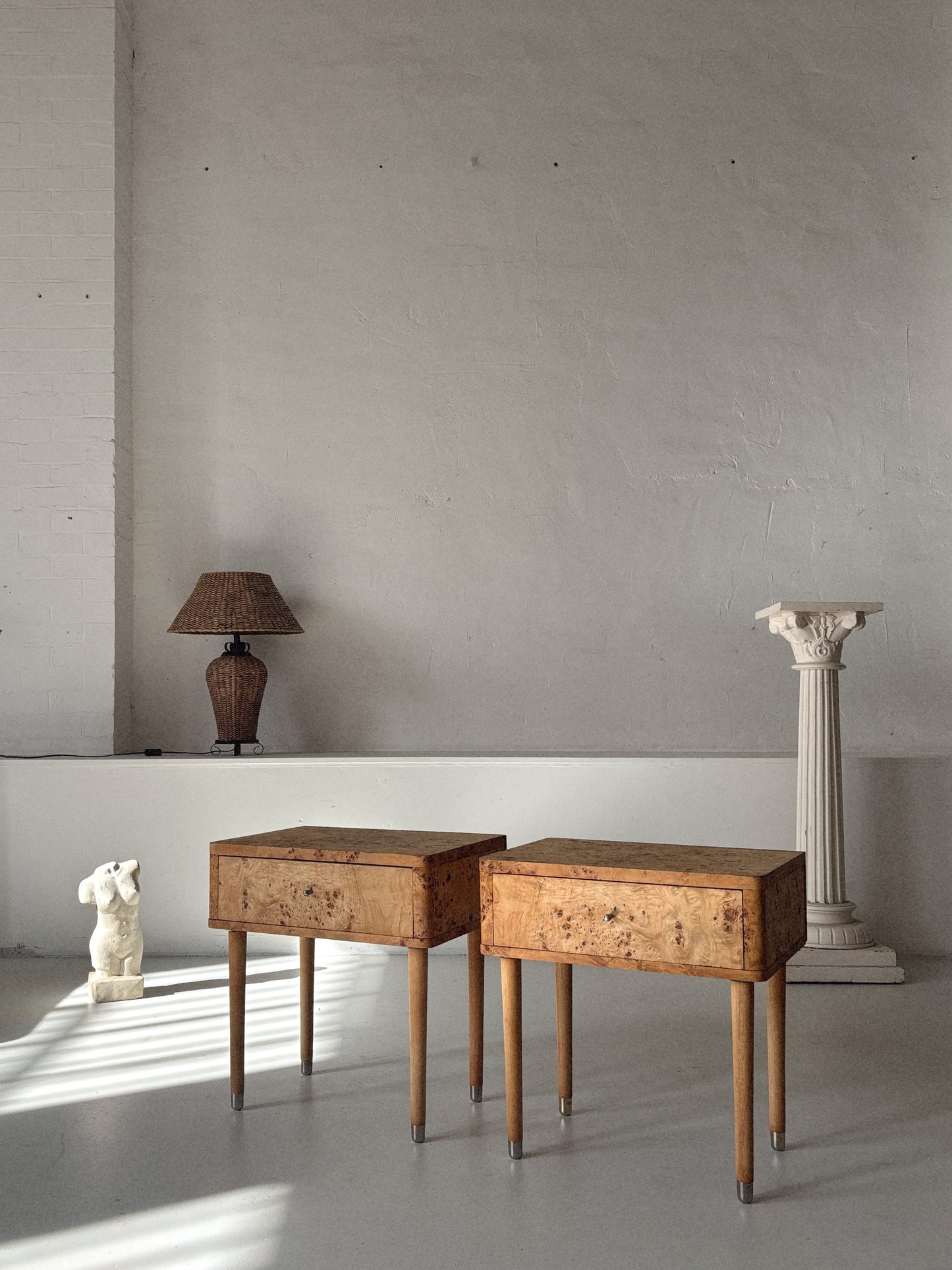 Single Draw Burl Bedside Tables