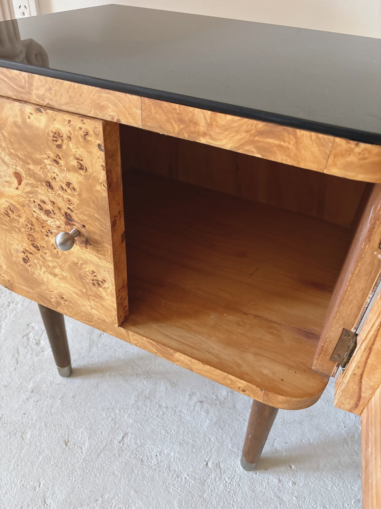 Cigar Leg Burl Bedside Tables