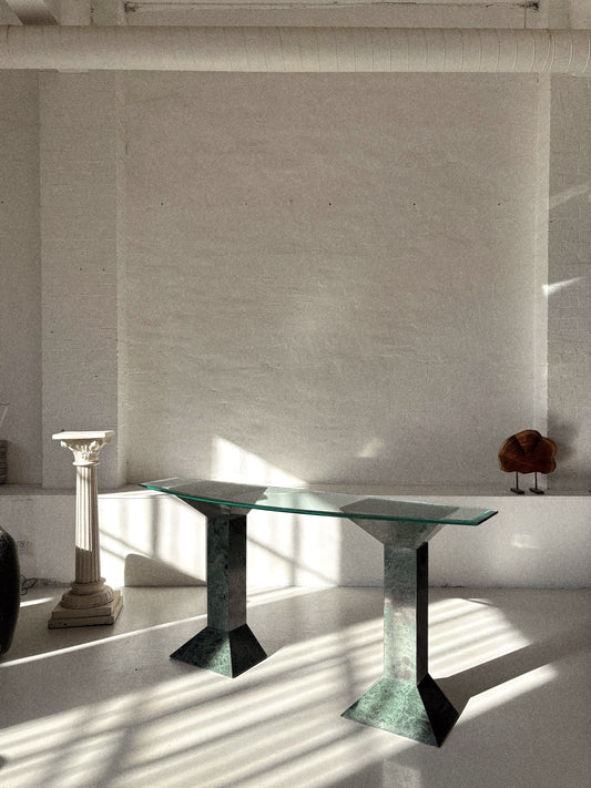 Stone + Glass Post Modern Console Table