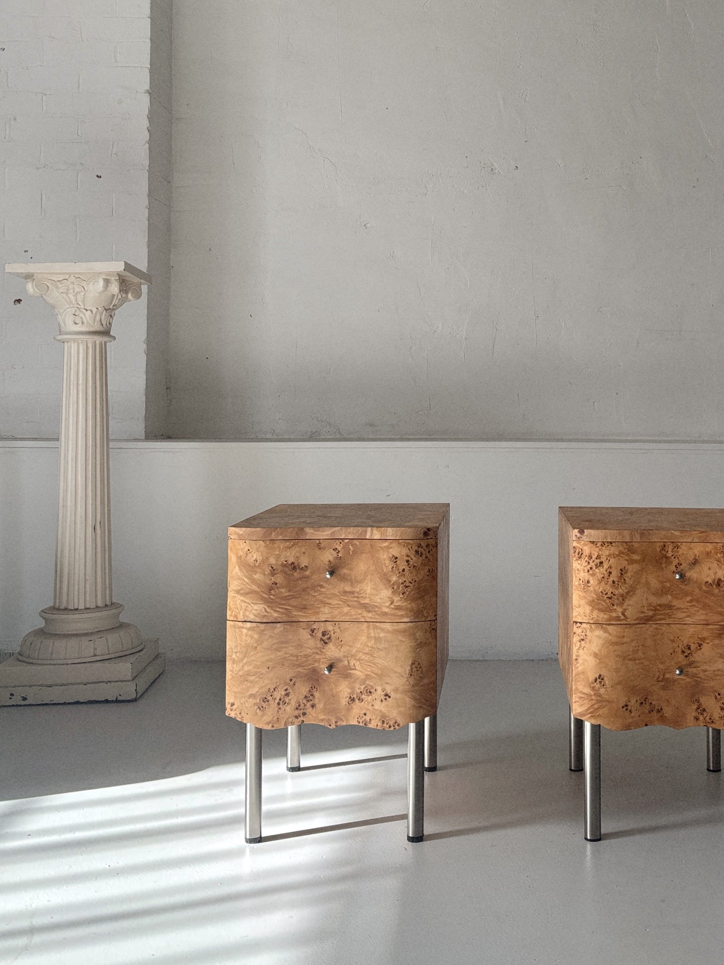Curvy Burl Bedside Tables