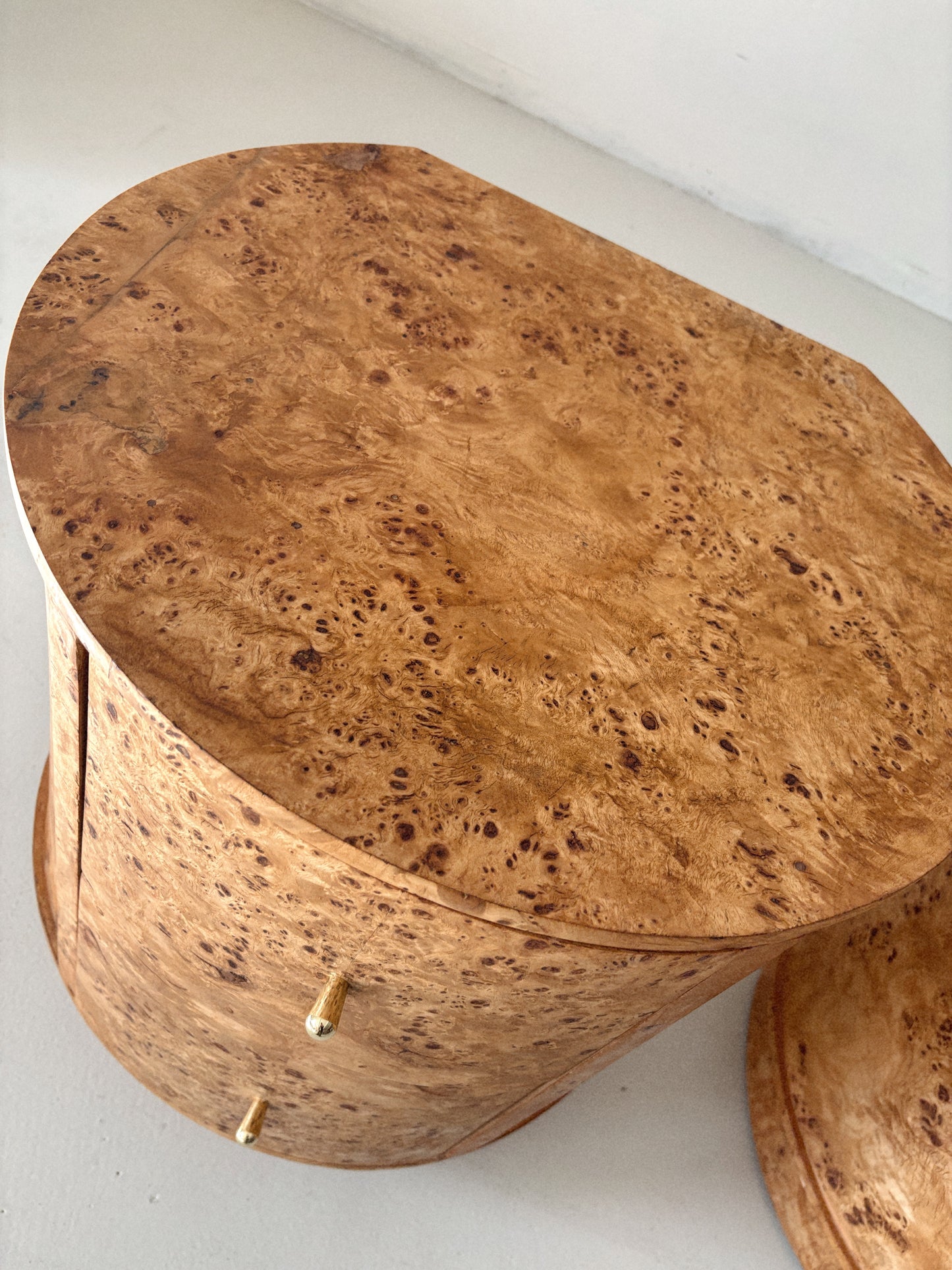 Round Vintage Burl Bedside Tables