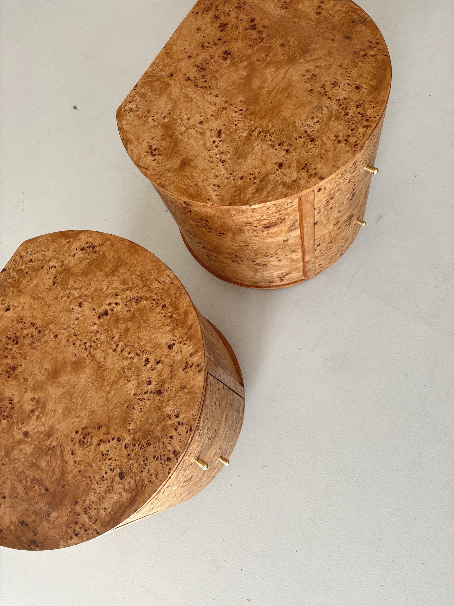 Round Vintage Burl Bedside Tables