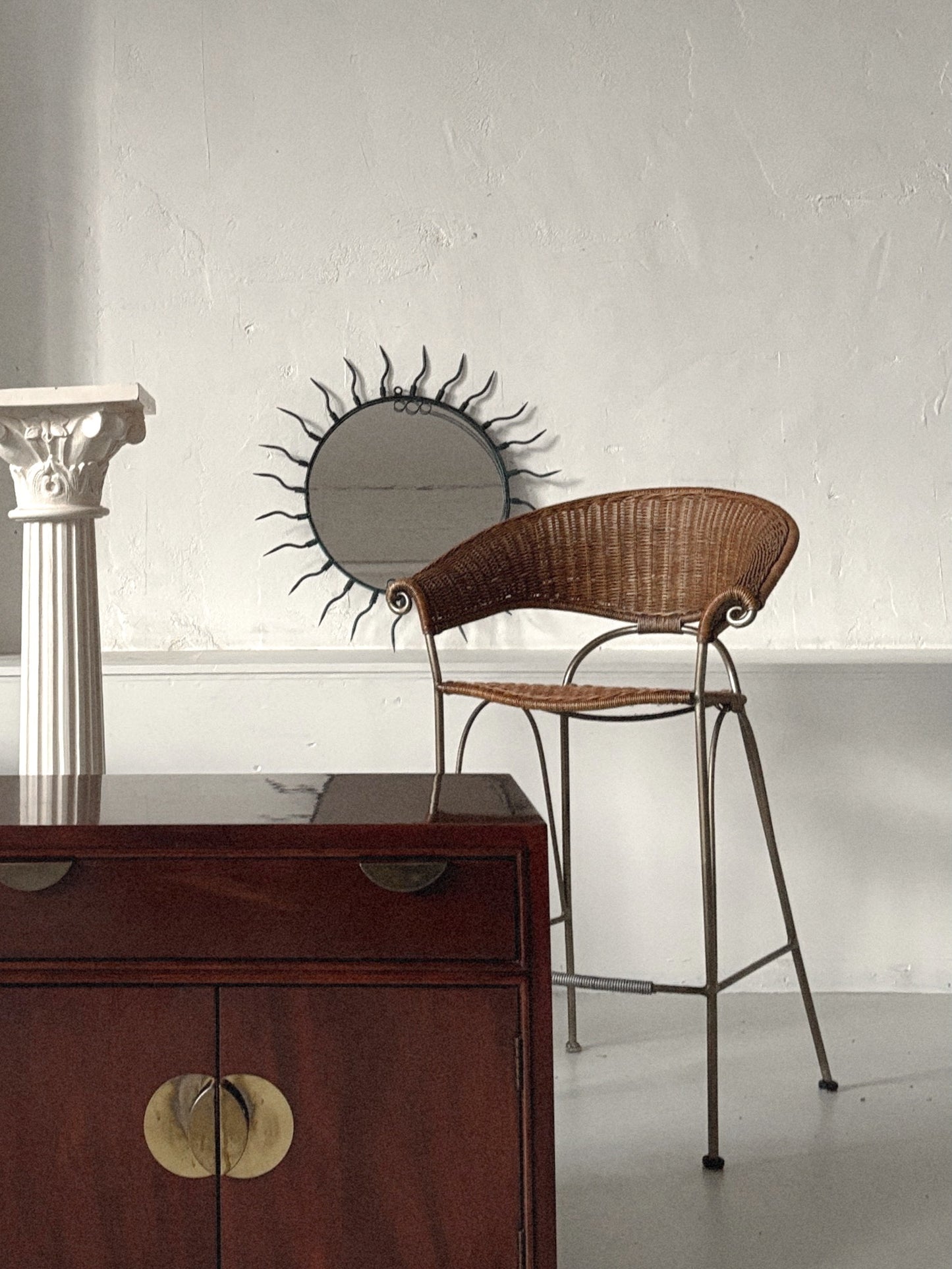Set of 2 Rattan + Iron Stools