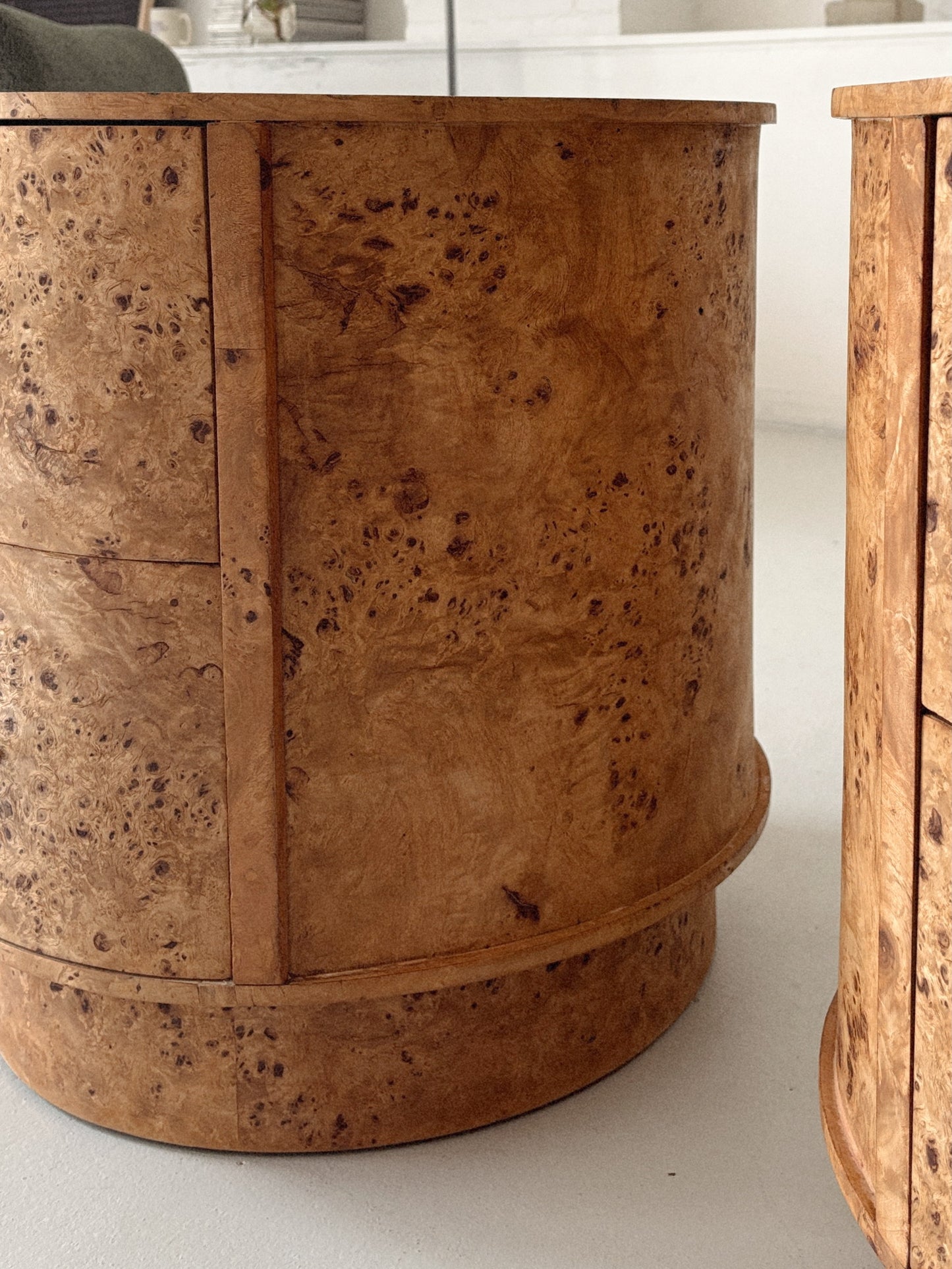 Round Vintage Burl Bedside Tables