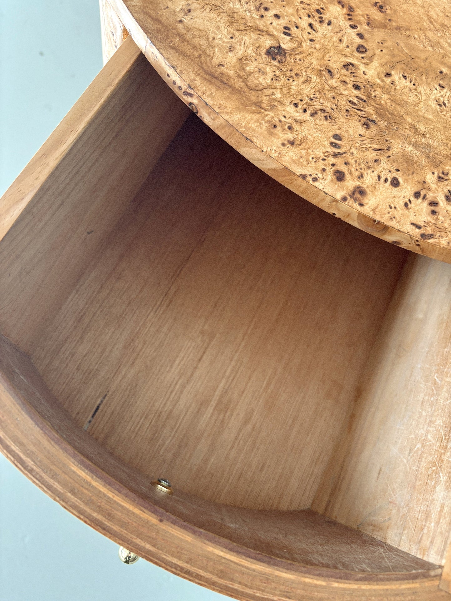 Round Vintage Burl Bedside Tables