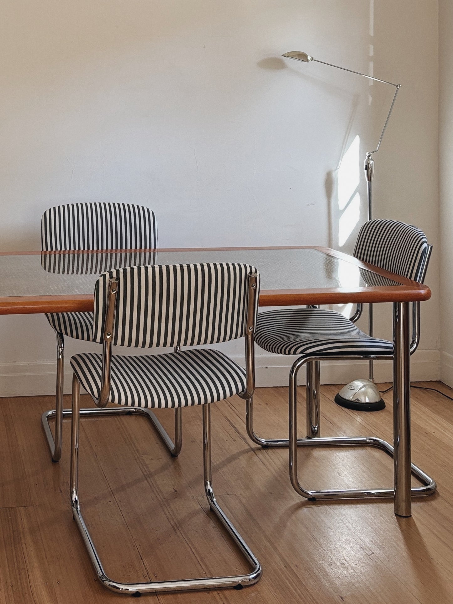 Set 4 Chrome + Stripe Cantilever Chairs