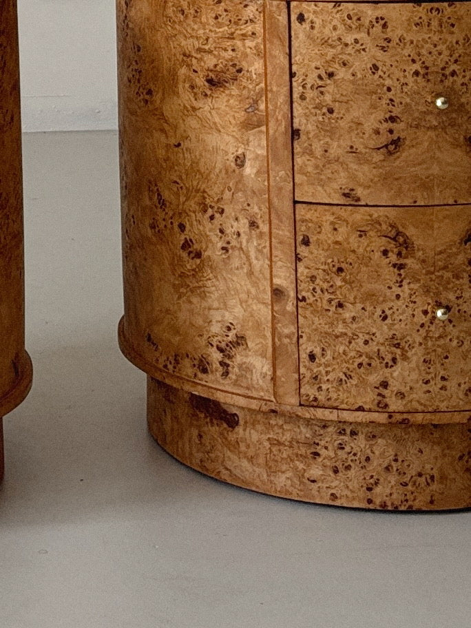 Round Vintage Burl Bedside Tables