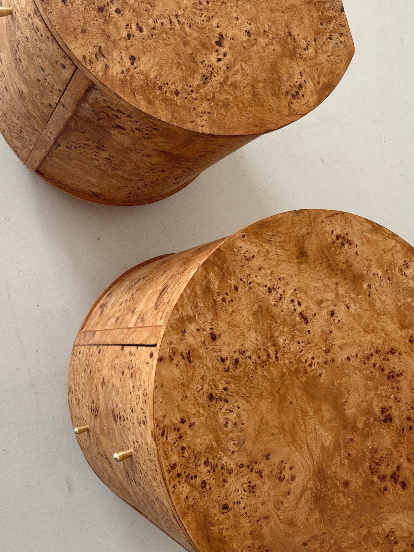 Round Vintage Burl Bedside Tables