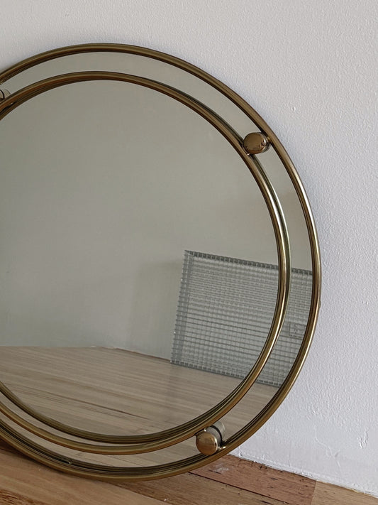 1970s Round Brass Mirror