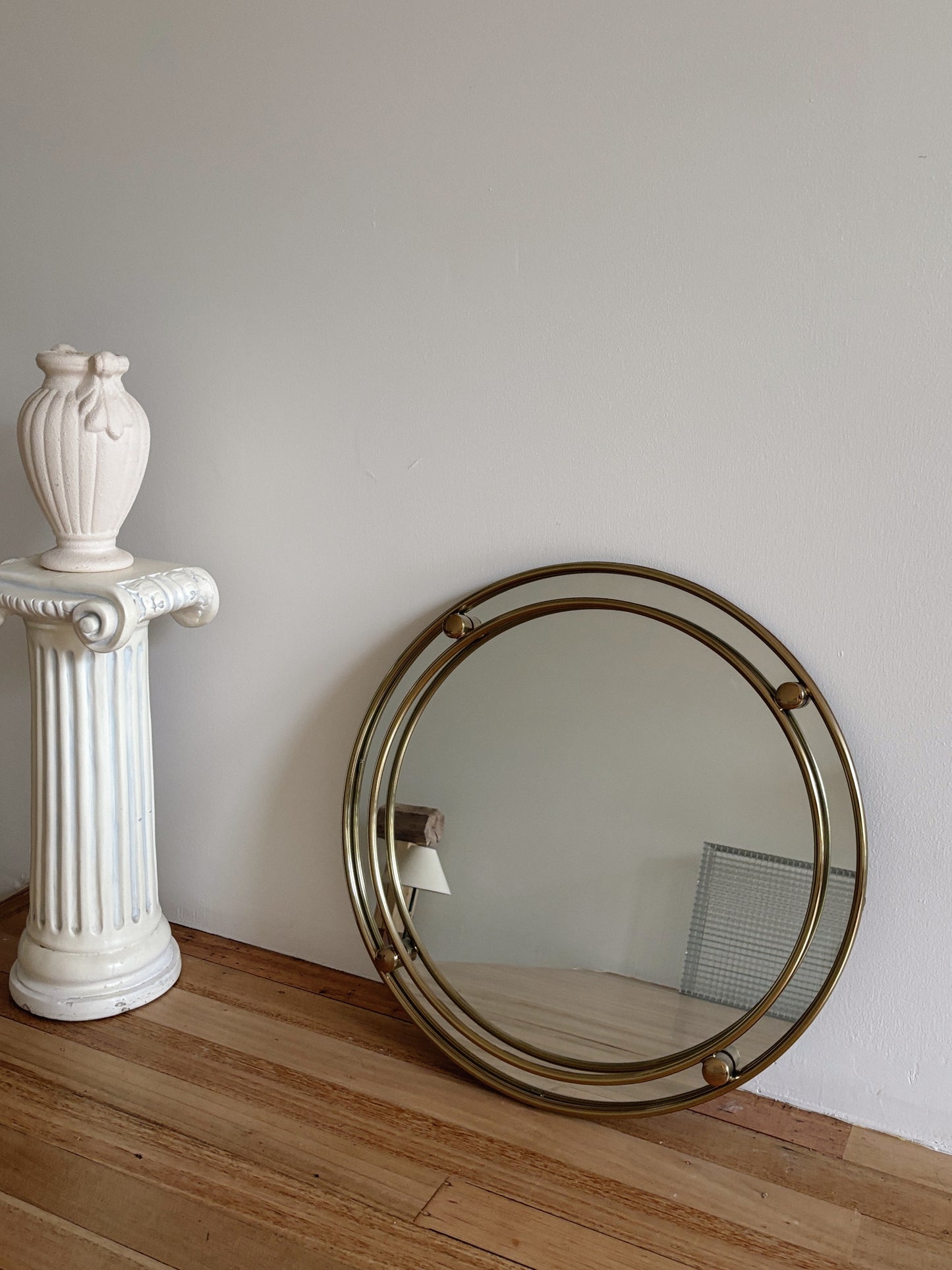 1970s Round Brass Mirror
