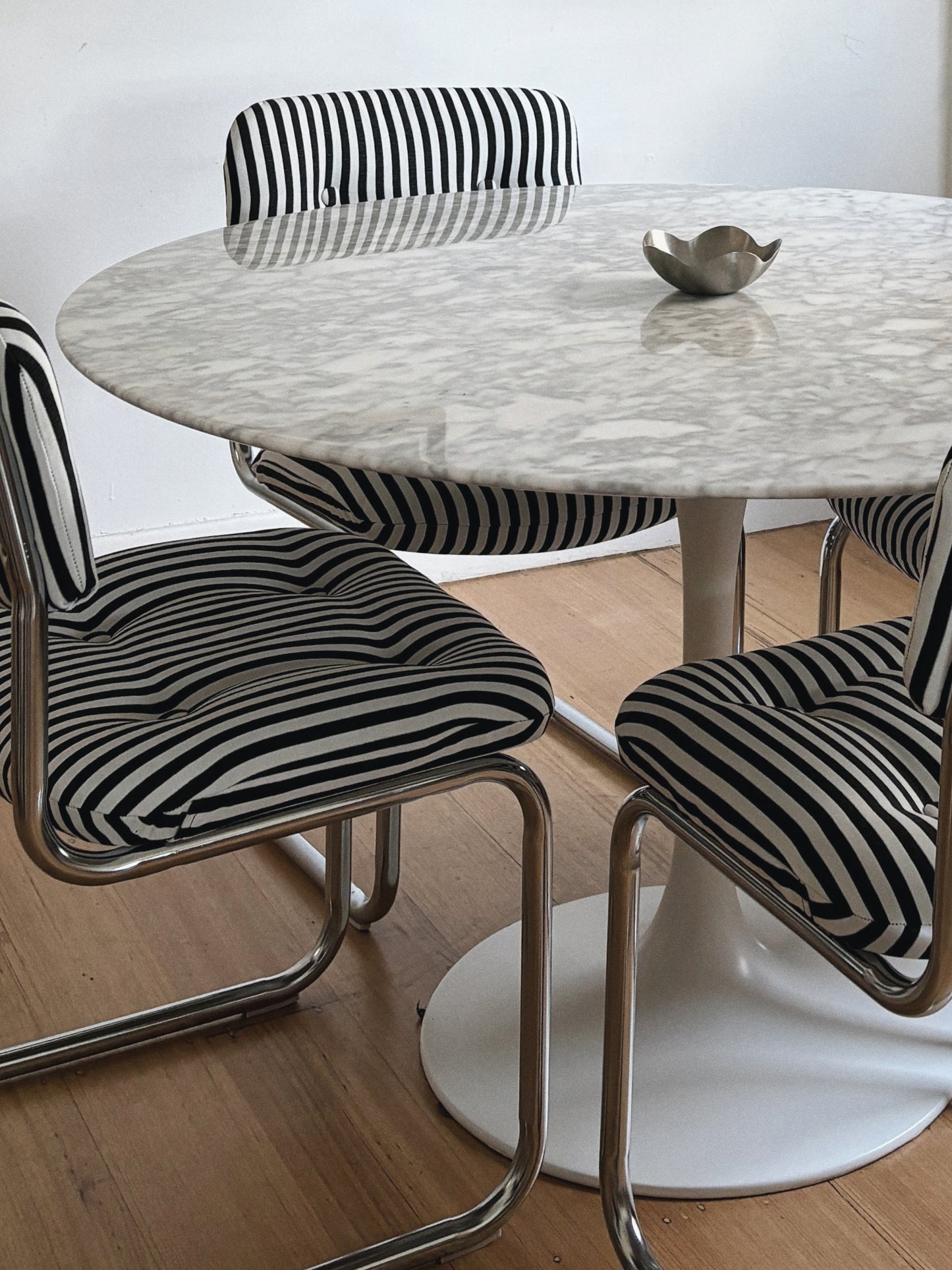 Set x 6 Chrome + Stripe Cantilever Chairs