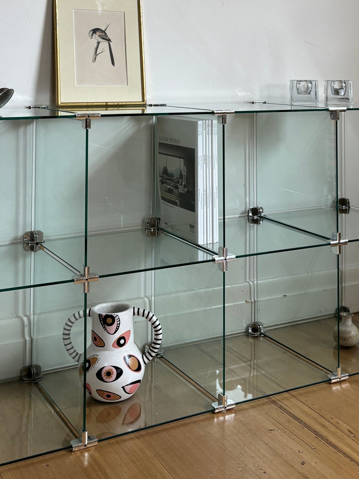 1990s Glass + Chrome Modular Shelving