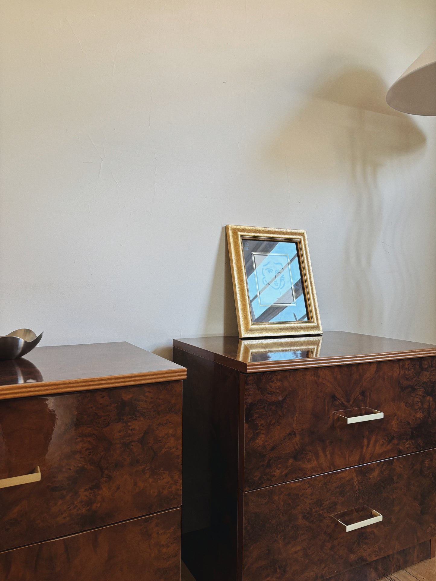 Glossy Burl Bedside Tables