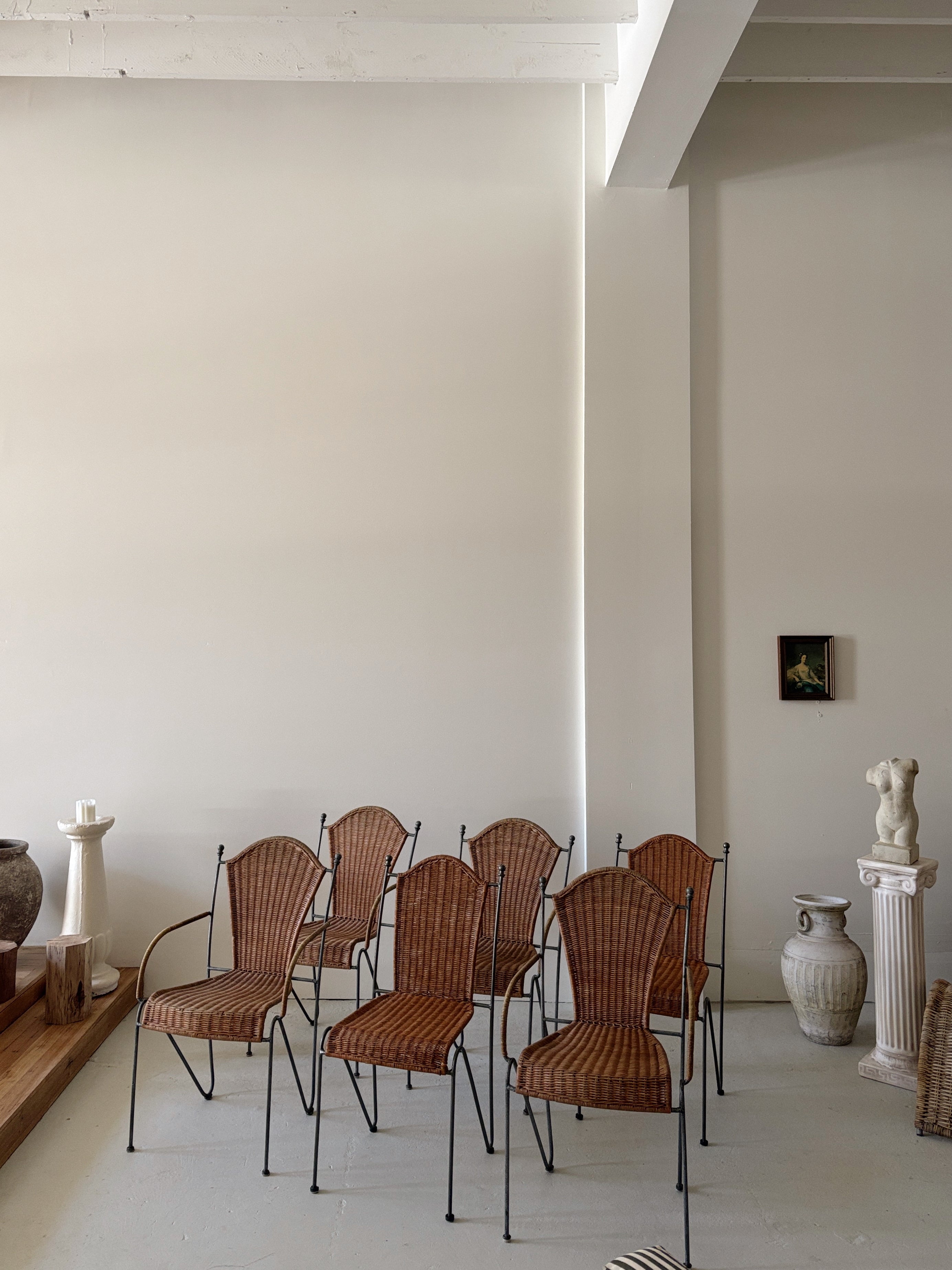 Set 6 Rattan + Steel Dining Chairs
