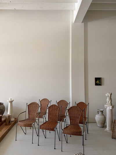 Set 6 Rattan + Steel Dining Chairs