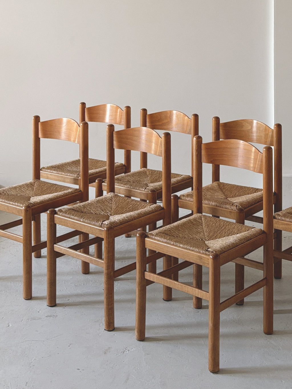 Italian Oak Rush Seat Chairs