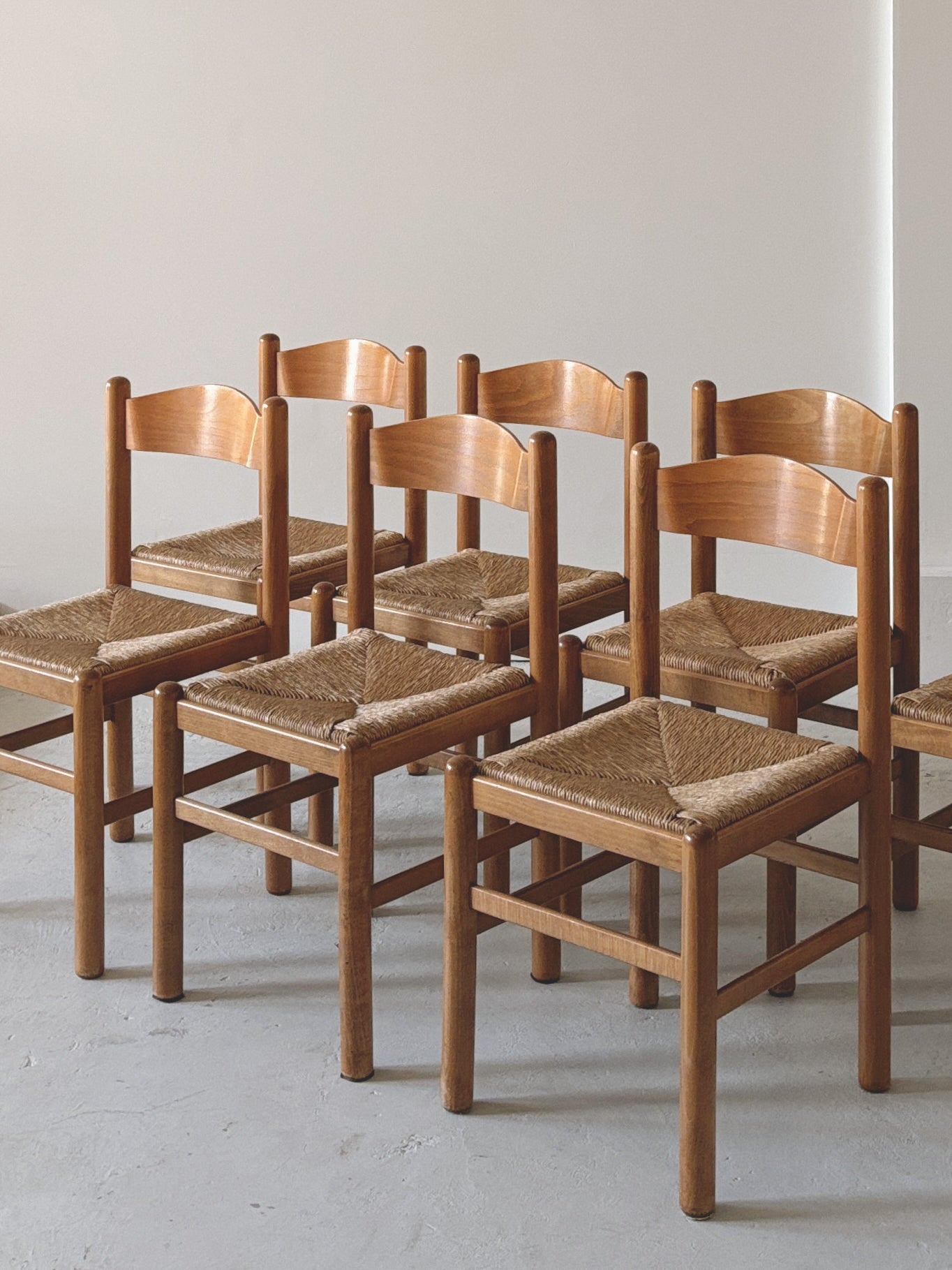 Italian Oak Rush Seat Chairs