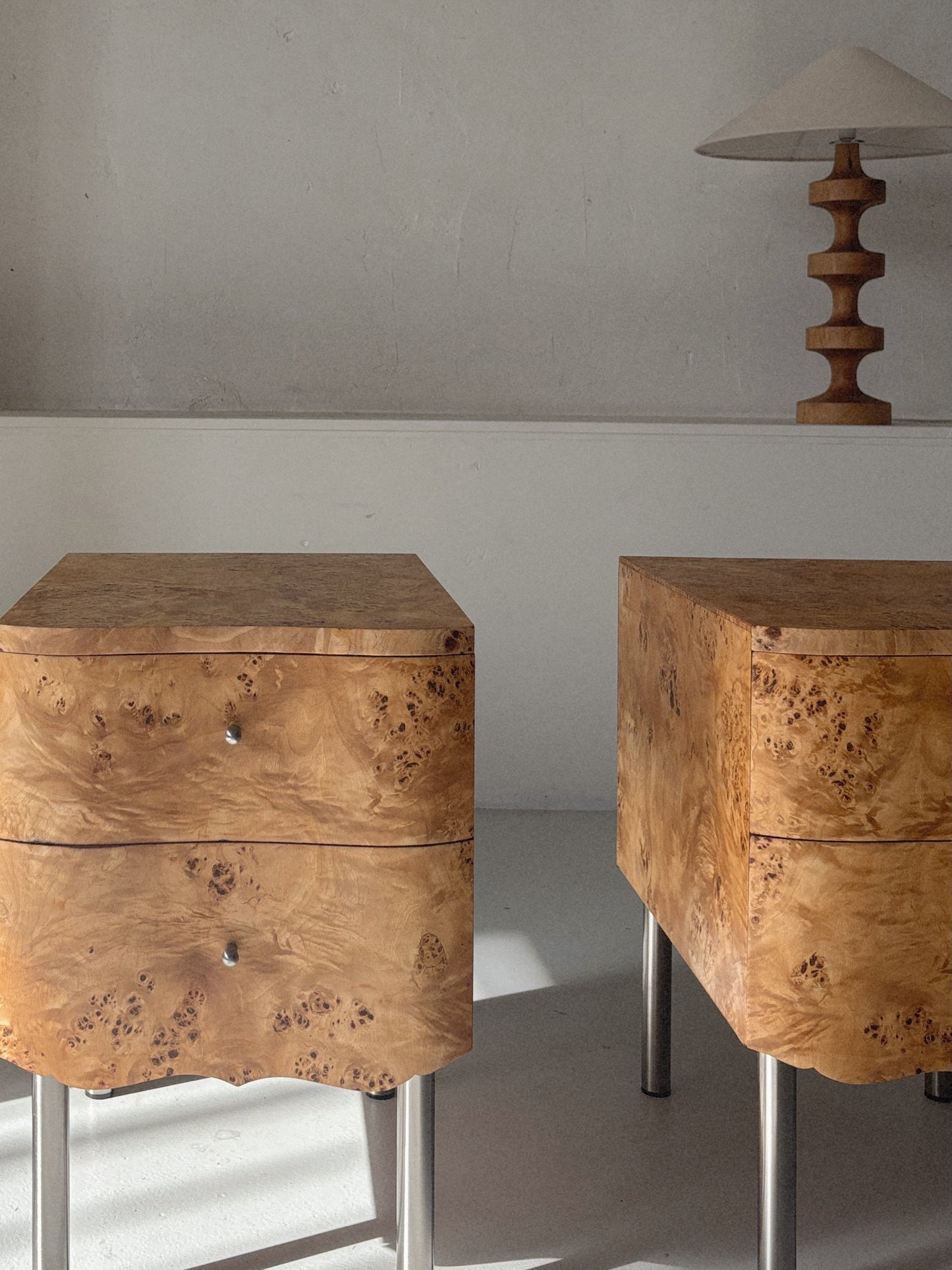 Curvy Burl Bedside Tables