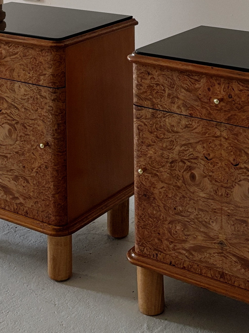 Walnut Burl Bedside Tables