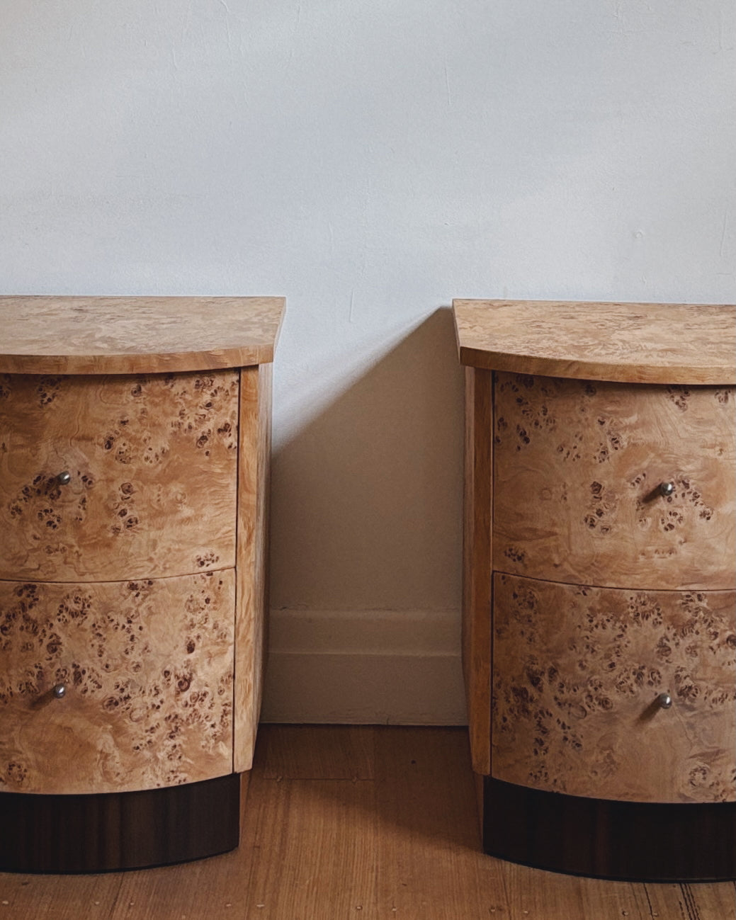 Custom Rounded Burl Bedside Tables