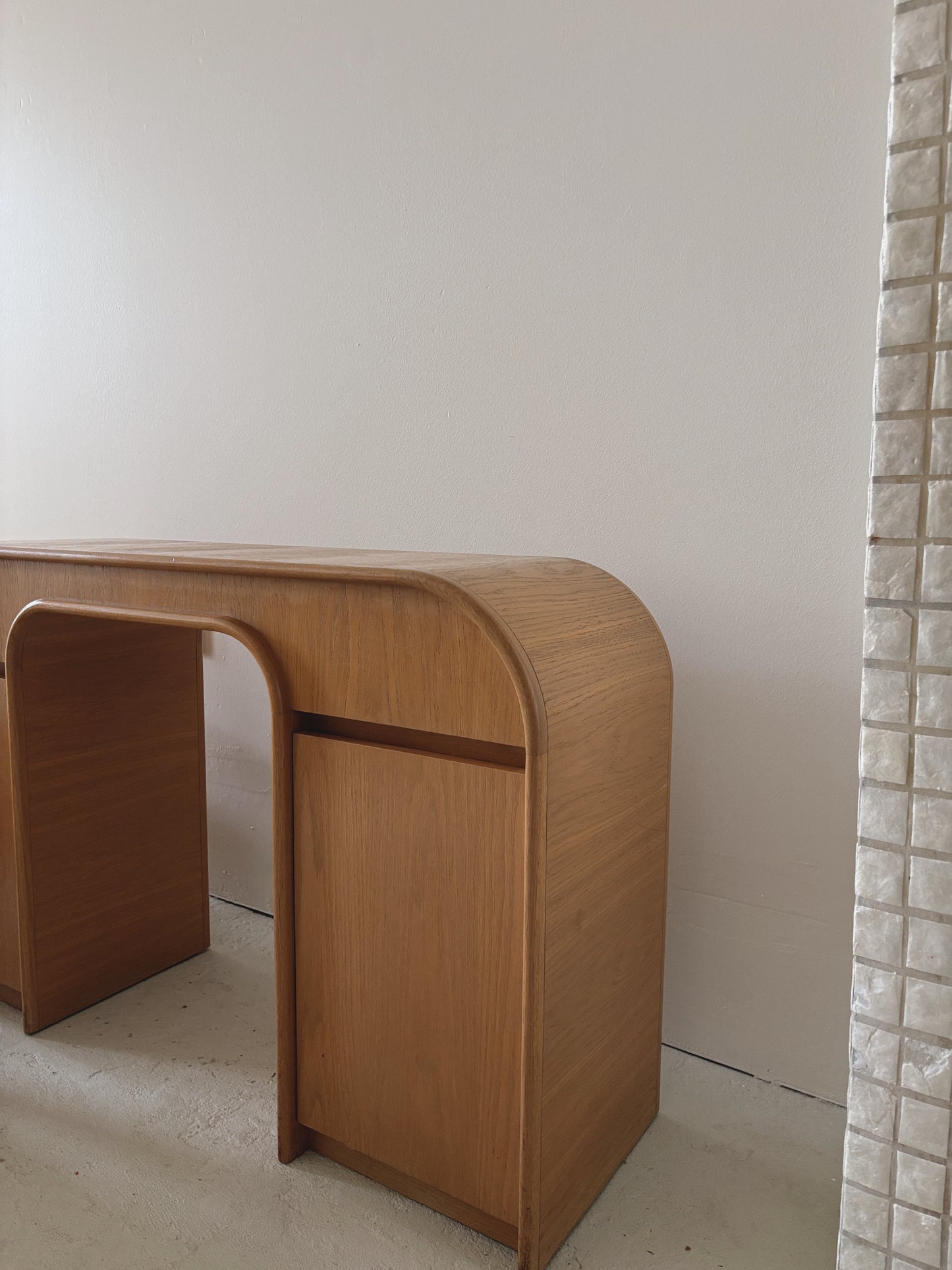 Custom 1980s Curved Oak Desk/Console