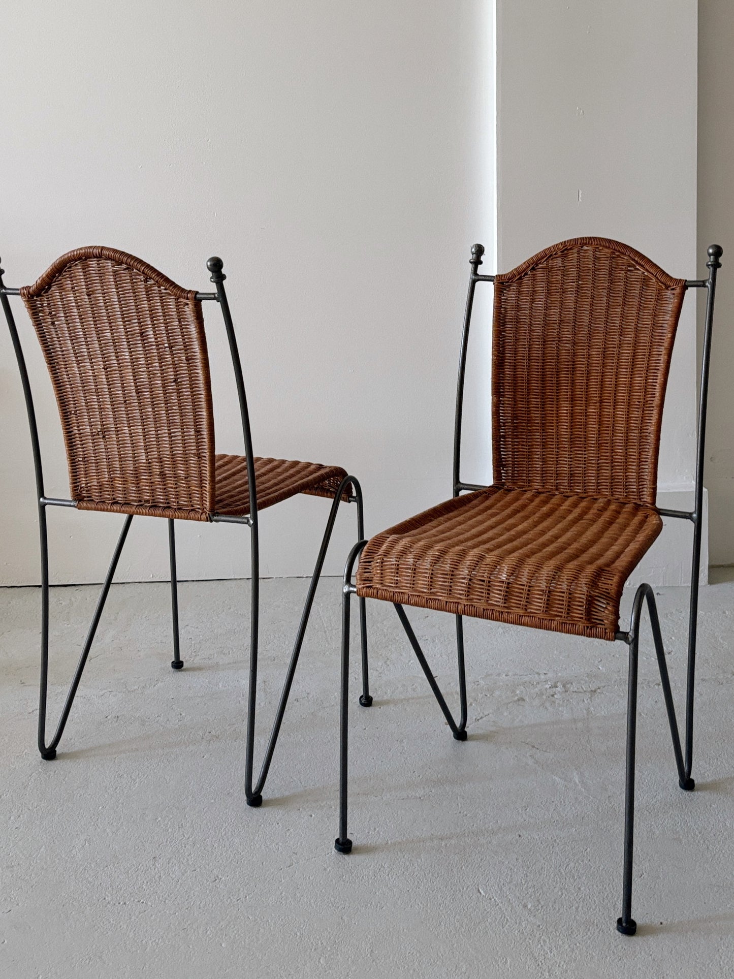 Set 6 Rattan + Steel Dining Chairs