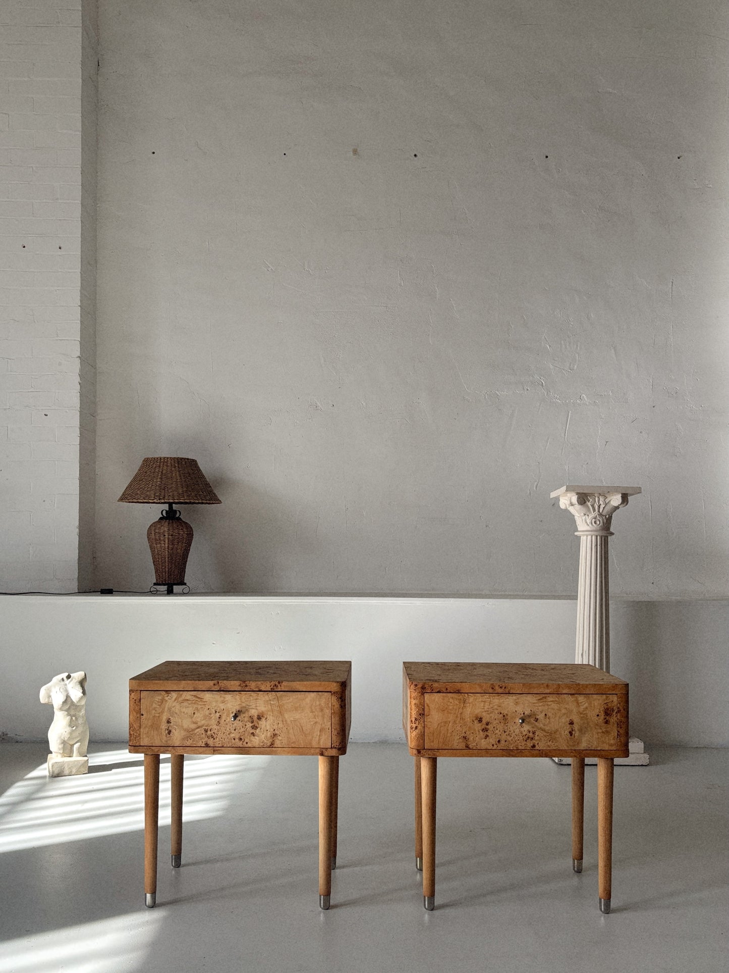 Single Draw Burl Bedside Tables