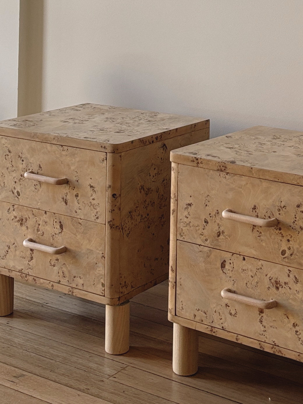 Light Burl bedside tables