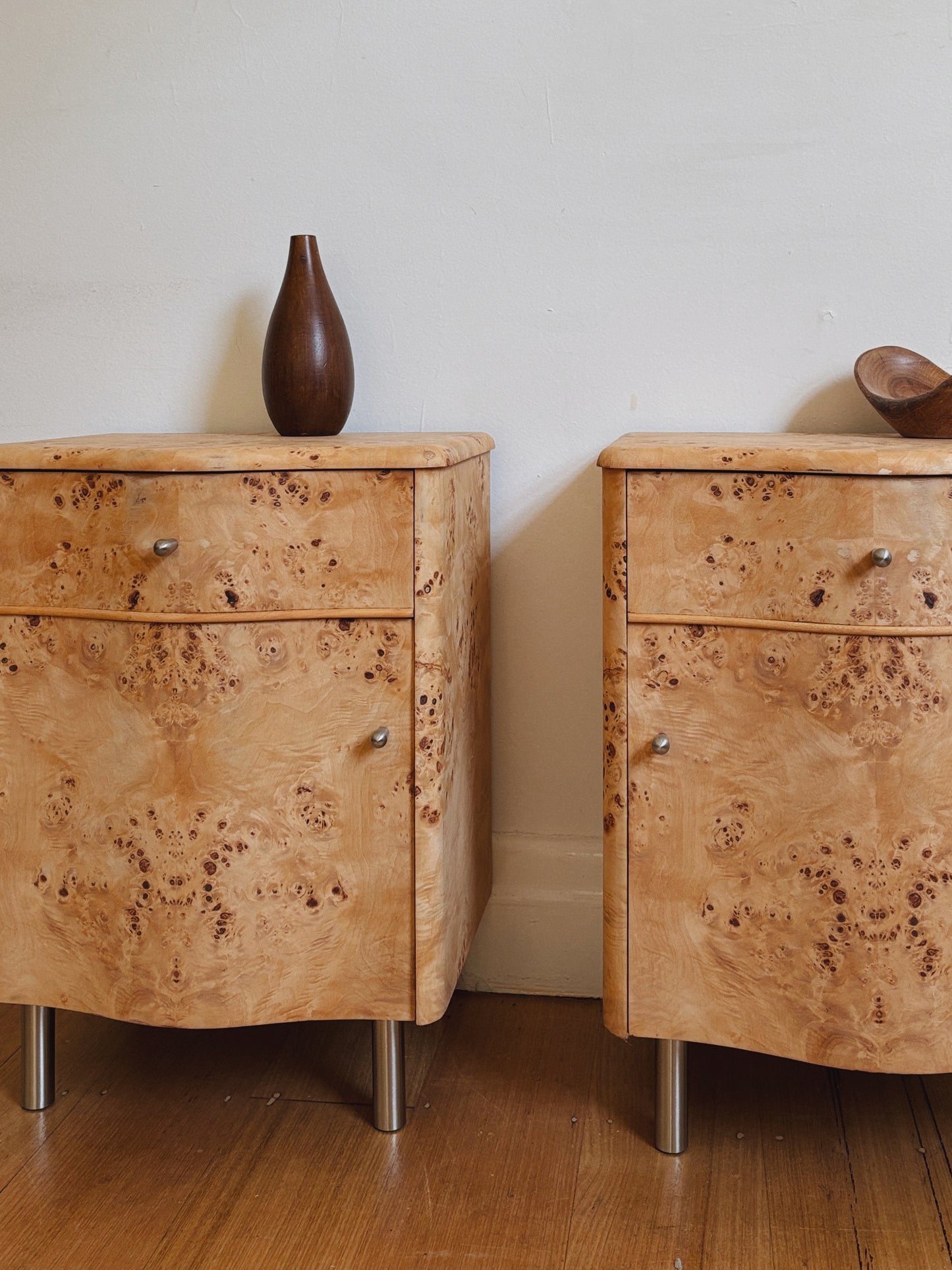 Curvy Burl Bedside Tables