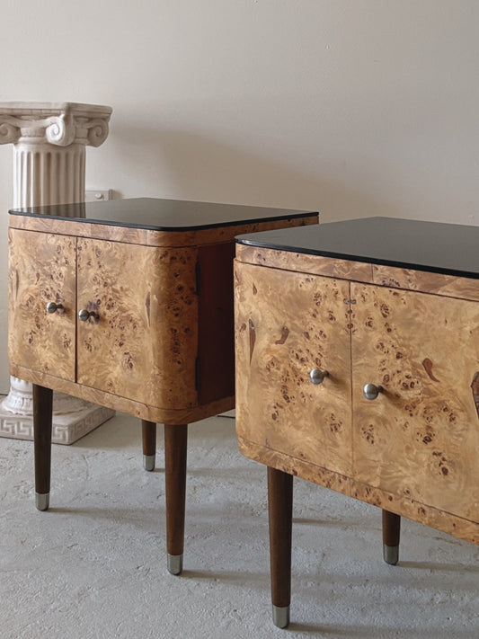 Cigar Leg Burl Bedside Tables