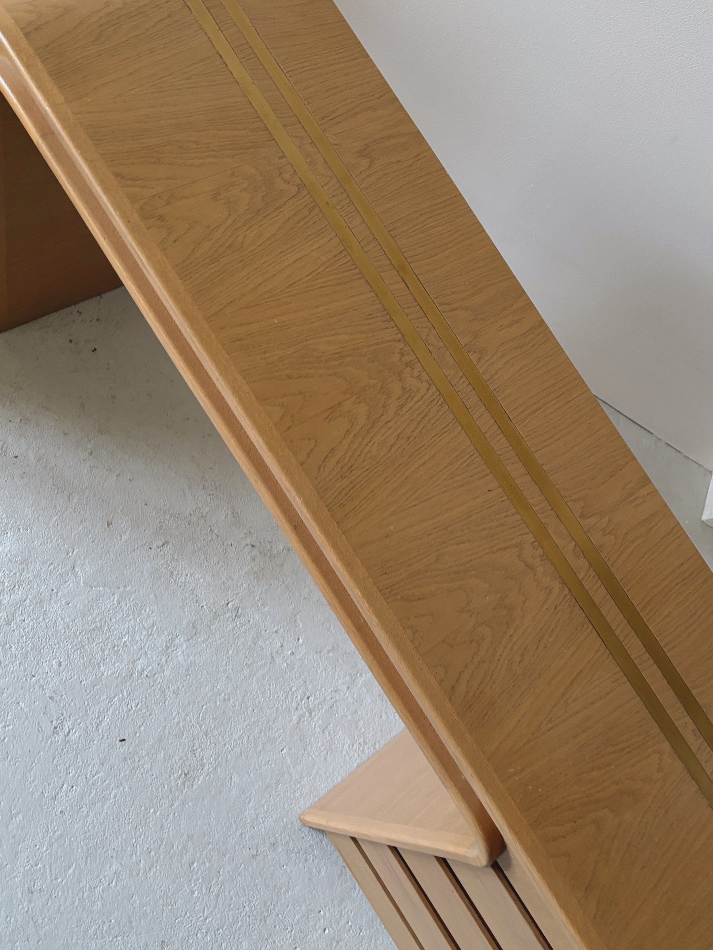 Custom 1980s Brass Inlay Desk + Stool